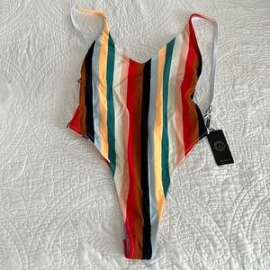 NWT striped thong bikini size large